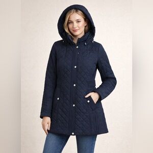 Jones New York Quilted Hooded  Jacket - Black